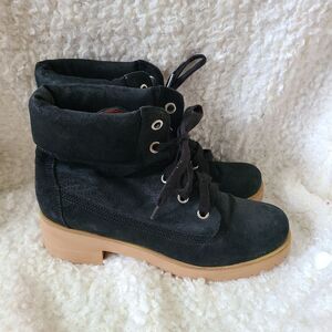 Lucky Brand Jinny 2‎ Black Suede Leather Chunky Laceup Ankle Boots sz 10